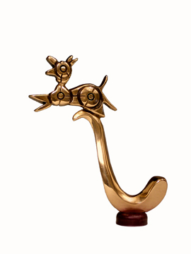 Boink - Jumping dog cast and polished bronze with magnetic features